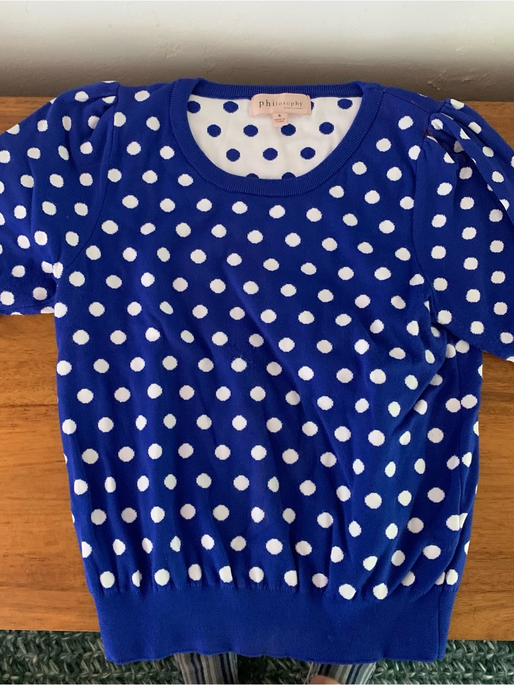 Philosophy Royal Blue and White Polka Dot Knit Top